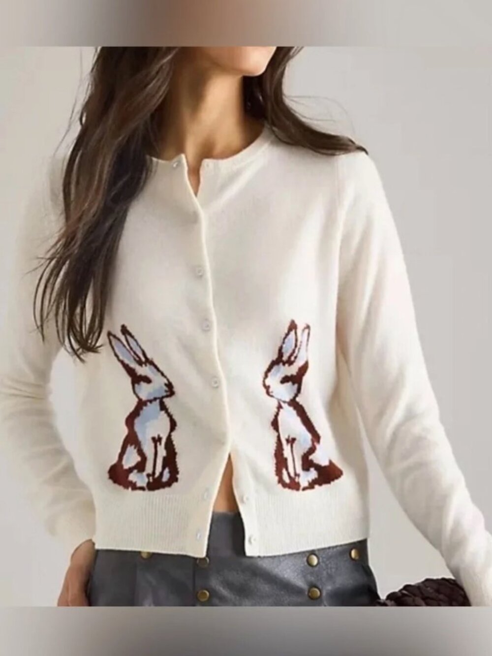 Anthropologie Cashmere Bunnies Cream color cardigan sweater size M